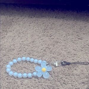 Blue Beaded Keychain with Flower Charm